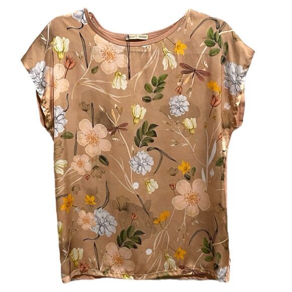 Zara Woman Floral Print Blouse Beige Peach Short Sleeve Top Size S‎ - Picture 9 of 9